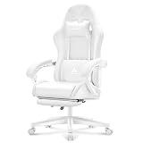 TUKAKA White Gaming Chair, Ergonomic Massage Chair, Office, Office with Footrest