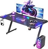 SKY-TOUCH Gaming Desk with RGB LED Lights, 120×60×75cm PC Computer Desk Z Shaped