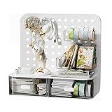 HANNEA Desk Organiser Pegboard Shelf, Multi-Purpose Desktop Storage Rack For Stu