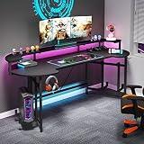 Tribesigns 190CM Gaming Desk with Monitor Shelf, Large PC Computer Desk with LED
