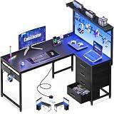 Coleshome L Shaped Gaming Desk with Drawers & Shelf, 110 × 80 cm Reversible Corn