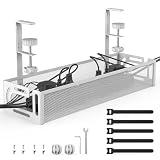 Under Desk Cable Management Tray No Drill, Metal Mesh Cable Tray with Clamp for