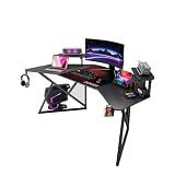 Carbon Fiber Gaming Desk with Mouse Pad, C-Shaped Large Ergonomic Computer Table