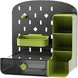 YelaJoy Green Desk Organizer with Drawers, Pegboard Desktop Storage Rack, Tablet