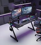 ASA Z-Shaped Gaming Desk with RGB LED Lights – Carbon Fiber Surface Computer Des